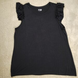 Ruff Hewn Grey Black Top With Ruffle Cap Sleeve Women's Size Large